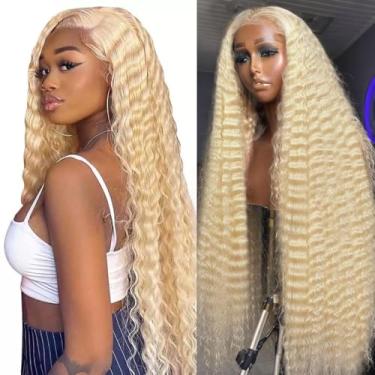 Imagem de Grcabeir Peruca frontal de renda 613 x 15 cm de cabelo humano 613 x 15 cm peruca loira cabelo humano 613 Deep Wave HD Lace Front Wigs 200% densidade pré-arrancada com cabelo de bebê para mulheres