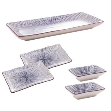 Imagem de Conjunto 2 Porta Shoyu + 2 Pratos + 1 Prato Retangular Koji – Porcelana Azul para Sushi