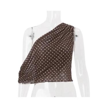 Imagem de Top Feminino Vintage De Bolinhas Sem Mangas Slim Crop Top Y2k Sexy Omb