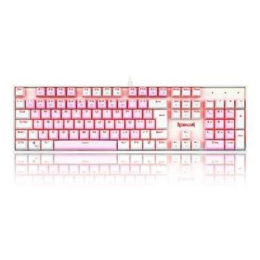 Imagem de Teclado Com Fio Mecânico Gamer Redragon Mitra, Switch Azul, ABNT 2, Rosa E Branco - K551PW PT-BLUE
