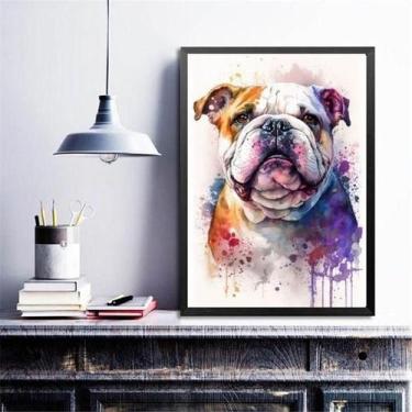 Imagem de Quadro Decorativo Aquarela Bulldog Inglês 45X34Cm - Vidro - Quadros On