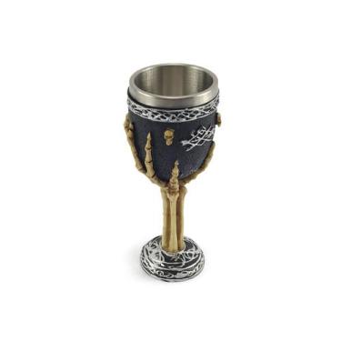 Imagem de Taça Cálice Em Aço Inox e Resina Crânio Medieval Mão Esqueleto Osso Ro