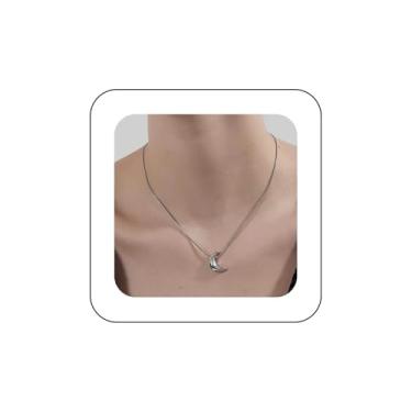 Imagem de YienDoo Colar gargantilha de lua crescente de prata boho vintage com pingente de lua minúscula, minimalista, pingente de lua minguante, colar delicado para mulheres