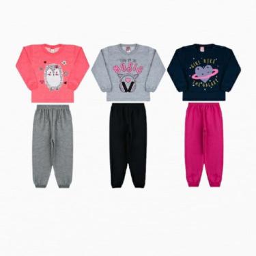 Imagem de Kit 3 Conjuntos Moletom Infantil Feminino Inverno - Cleomara, 8