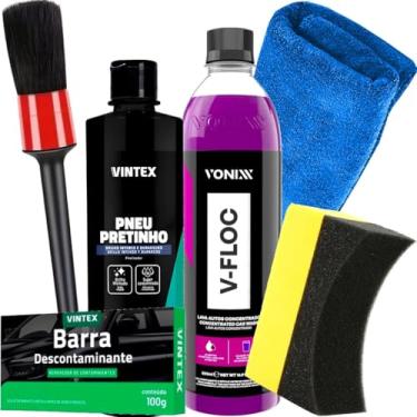 Imagem de Kit Lavagem Moto Carro Vonixx Automotivo Shampoo V-Floc Pretinho e Barra Descontaminante V-Bar 100g e Acessórios Karbox