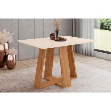 Imagem de Mesa para Cozinha Lins SC91 c/Tampo Madeirado Reto s/ Vidro 120x80cm Nature/Off White -...
