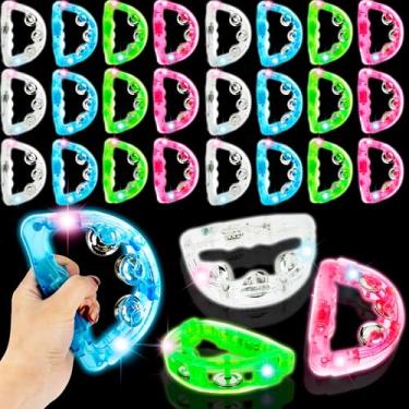 Imagem de Pacote com 28 Pandeiros de LED que iluminam pandeiros de LED coloridos a granel pandeiros musicais de LED para pandeiros que brilham no escuro para lembrancinhas de festa de casamento, instrumento de