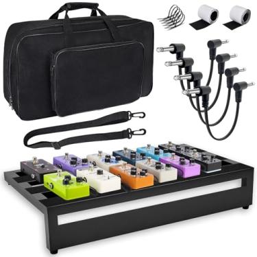 Imagem de GOGHOST Placa de pedal de guitarra, 50 x 29 x 10 cm, placa de pedal preta de liga de alumínio com 4 peças de cabo de pedal de guitarra de 15 cm, bolsa de transporte, fita adesiva para gancho