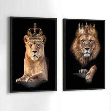 Imagem de Conjunto Quadros Decorativos com Moldura Leão e Leoa Família Coroa Kit