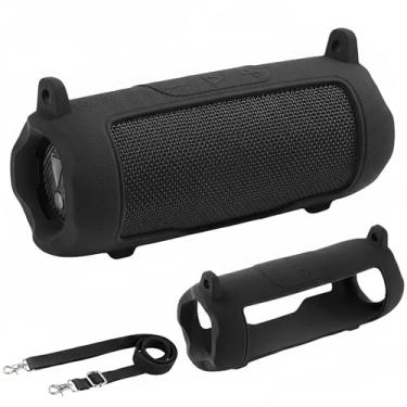 Imagem de AONKE Capa de silicone compatível com alto-falante portátil JBL Flip 7 à prova d'água com alça de ombro (preto)