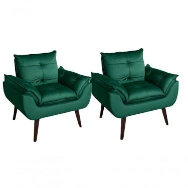 Imagem de Kit 02 Poltrona/cadeira Decorativa Glamour Opala Com Pés Quadrado Verd