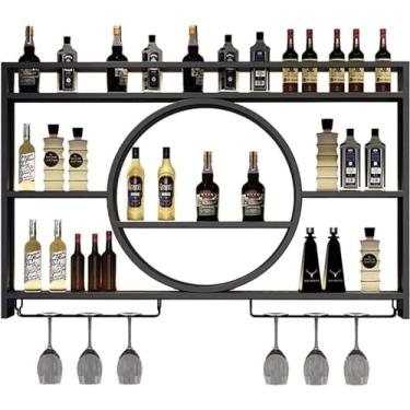 Imagem de Prateleira de vinho montada na parede com suporte para vidro, suporte para garrafas de metal, prateleira de exibição para armazenamento de vinho para casa, bar, sala de jantar, decoração, org