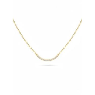 Imagem de PENLYU Colar feminino com pedra do mês de nascimento em ouro 14K, pingente de barra curvada, colar de irmãs, presentes para mãe e família, design de um terço de círculo, joia de presente de