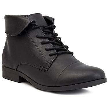Imagem de Bota de cano curto feminina London Fog Crissy com cadarço e gola, Preto, 8