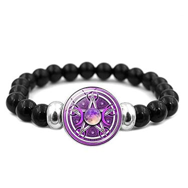 Imagem de Pulseira tripla com contas de deusa da lua, pentagrama, estrela, sol, mágica, sobrenatural, amuleto, pulseiras elásticas para homens e mulheres presentes, Cristal, Ágata