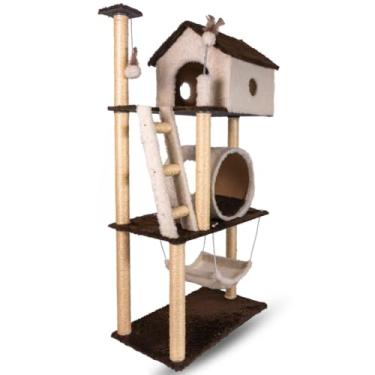 Imagem de Arranhador Gato Casa Três Andares Playground Para Gatos Com Rede Escada Túnel Exclusivo Brinquedos(Lunar Black)