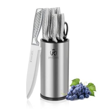 Imagem de Conjunto de facas de cozinha, conjunto de blocos de facas de 7 peças com cabo de faca antiderrapante, conjunto de facas afiadas para cozinha com bloco universal, lâminas de aço inoxidável para corte