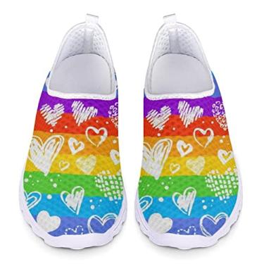 Imagem de Jeiento Tênis de corrida esportivo feminino de Natal – Tênis de caminhada moderno, Coração colorido, 38