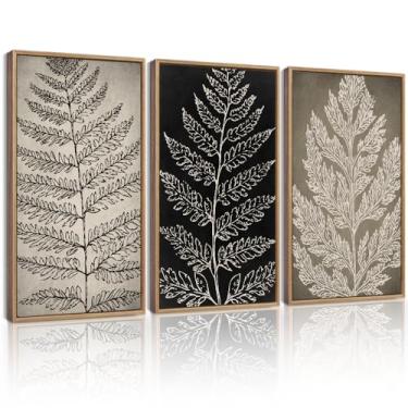 Imagem de Drsoum Arte de parede de folha botânica vintage emoldurada retrô boêmio preto caramelo planta rústica natureza samambaia silhueta impressões quarto sala de estar pronto para pendurar 40 x 61 cm