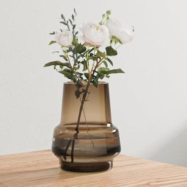 Imagem de Relexome Vaso, vaso de flores, vaso de vidro com design moderno para flores, vaso decorativo com boca larga para sala de estar, mesa de jantar, entrada, prateleira, casamento, escritório 19 cm (âmbar)