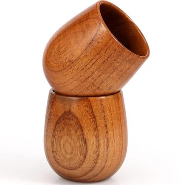 Imagem de UKQRRTC 2 copos de madeira para bourbon, copo de uísque de madeira de 250 ml, copo de uísque criativo para bourbon, conjunto de copos de bourbon de madeira vintage