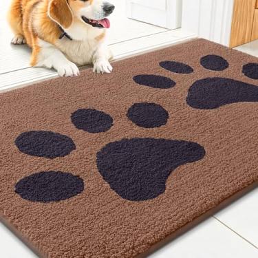 Imagem de Smiry Tapete de porta de cachorro para patas enlameadas 76 x 50, capachos antiderrapantes laváveis para ambientes internos, tapete de entrada absorvente para piso interno, camelo e preto