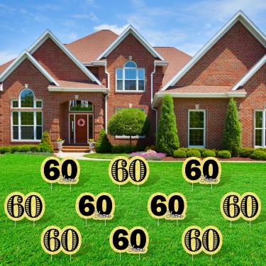 Imagem de Frakron Placa de Jardim de Ouro Preto 60º Aniversário para Mulheres E Homens 10 Peças Decorações para Festa de Feliz Aniversário de 60 Anos Placa de Gramado de 60º Aniversário com Estacas para Anivers
