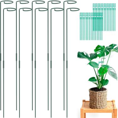 Imagem de LCZNXJJY Estacas de suporte de plantas de 32,8 cm, estaca de suporte de haste única com clipes, estacas de plantas de jardim de ferro à prova de ferrugem, anéis de suporte de gaiola de plantas para