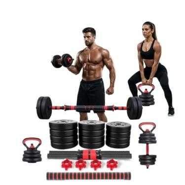 Imagem de Kit Halteres 6 Em 1 Musculação Até 15kg Ajustável Kettlebell Barra Anilha Fitness