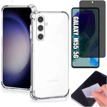 Imagem de [GL CASES] Kit Capa Samsung Galaxy M55 Case Capinha Anti Impacto Reforçada Silicone Transparente Flexível Proteção De Câmera + Pelicula Samsung Galaxy M55 De Privacidade Vidro Anti Spy Espião