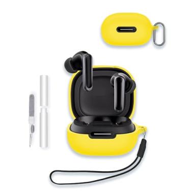 Imagem de Capa para fones de ouvido Soundcore por Anker P40i, capa protetora de silicone macio WUNIAK portátil resistente a arranhões com kit de limpeza, mosquetão e cordão, amarelo