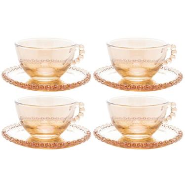 Imagem de Conjunto com 4 Xícaras e Pires para Chá Wolff Pearl em Cristal Âmbar - 180 ml