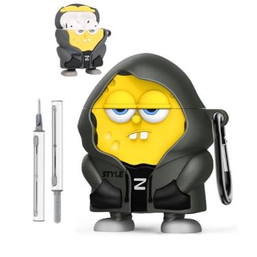Imagem de Capa protetora de silicone para AirPods 4 (4ª geração) Cartoo 3D Funny Ocean Sponge Hero Capa protetora de silicone para AirPods 4, com chaveiro, cordão e kit de limpeza