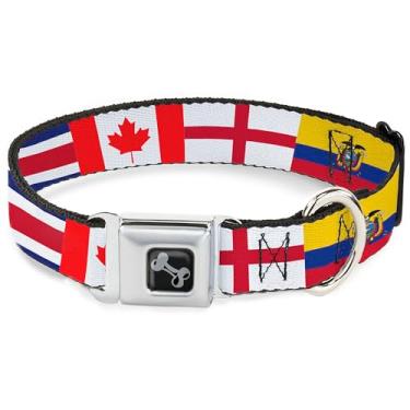 Imagem de Buckle-Down Coleira para animais de estimação, coleira de cachorro, fivela de cinto de segurança de metal, bandeiras de futebol da equipe da Copa do Mundo, 33 a 43 cm de largura