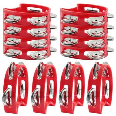 Imagem de Moicstiy 12 pandeiros de percussão de plástico, pequeno pandeiro portátil de percussão a granel (vermelho)
