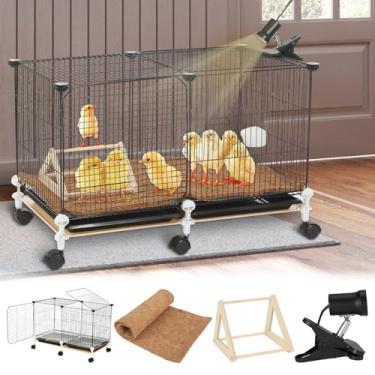 Imagem de MorningRo Conjunto de 7 caixas de chocadeira para pintinhos, kit de canetas de chocadeira de galinha, caixa de ninhar com almofada de nidificação, alimentador e bebedouro de pintinhos, poleiro de