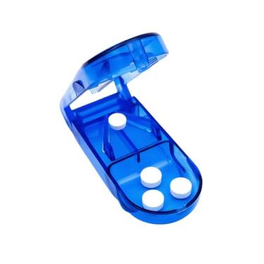 Imagem de Cortador de Comprimidos com Reservatório Porta Remédios Transparente Portátil para Viagem e Uso Diário Lâmina Afiada Corta e Armazena Divisor Preciso e Prático (Azul)