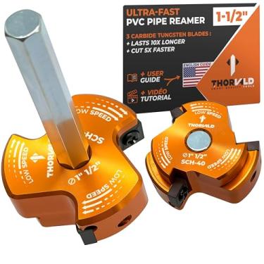 Imagem de THORVALD Escareador de tubos de PVC TriForce - com lâminas de carboneto de tungstênio - Tutorial em vídeo + Guia do usuário - Protetor de encaixe de PVC de 3 lâminas para encanamento - Tamanho da
