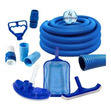 Imagem de Kit Básico Limpeza Piscina  Aspirador Mini Peneira Escova Mangueira 4m