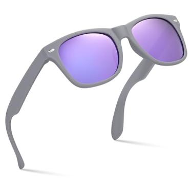 Imagem de Retro Rewind Óculos de sol infantis para meninos e meninas de 3 a 12 anos - Óculos de sol inquebráveis UV400 para crianças, Cinza | Roxo Revo, One size fits most