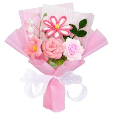 Imagem de Buquê de flores de crochê, flores de crochê, rosas tricotadas, buquê de flores de lírio do vale para mulheres, esposa, amantes, amigos, aniversário, dia dos namorados, dia das mães, presentes de