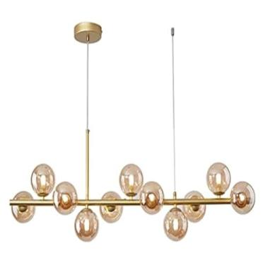 Imagem de Lustre linear moderno DNA Molecular 11 Light Globe, luminária pendente para sala de estar, sala de jantar, cinza fumê (âmbar)