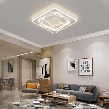 Imagem de Luminária de teto quadrada LED regulável, moderna, embutida no restaurante, lâmpada de teto com controle remoto 3000K-6500K, lustre de design romântico personalizado, quarto, cozinha, corred
