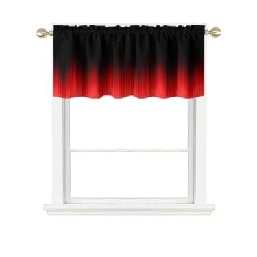 Imagem de AAtter Cortina de saia de cozinha vermelha e preta para janela abstrata ombré gótica anime masculina pequena sala de estar quarto banheiro bolso de varão tecido drapeado 1 painel, 132 cm L x 45 cm C