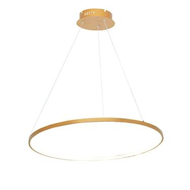 Imagem de Luminária pendente LED circular em formato de anel, lustre moderno de acrílico e metal com altura ajustável para sala de estar, quarto, mesa de jantar, dourado + branco quente - 40 cm, 25 W