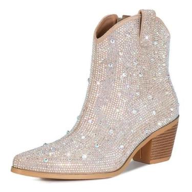 Imagem de Botas femininas FIFSY, strass, estilo ocidental, salto alto