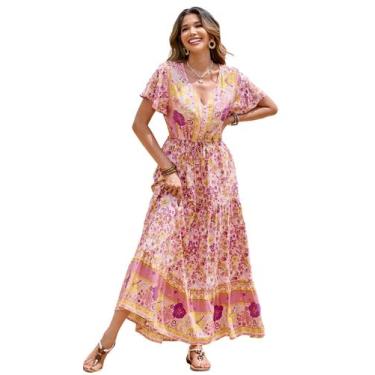 Imagem de Vestido R.Vivimos Summer com estampa floral, mistura de algodão, decot