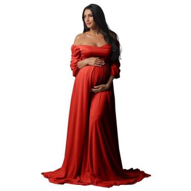 Imagem de Vestido de maternidade Fivsole manga comprida Red Chiffon XXL