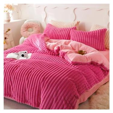 Imagem de Conjunto de capa de edredom de pele de coelho artificial engrossada de inverno de quatro peças Queen Size Conjunto de cama quente (J Full)