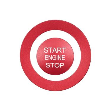 Imagem de LANZMYAN Capa de botão Push Start Stop compatível com Nissan Keyless One Click Push Start Button Trim Sticker para Sentra 8th 2020-2023 acessórios interiores de liga de alumínio (2 peças, vermelho)